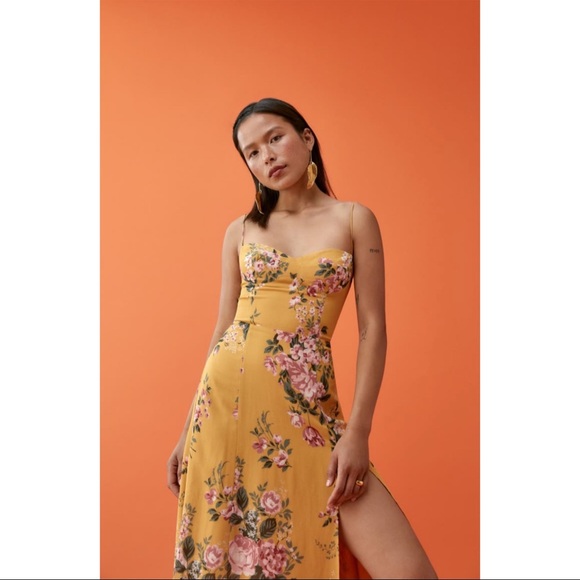 Reformation Juliette High Slit Sweetheart Neckline Floral Midi Dress In Angelica - Picture 2 of 16